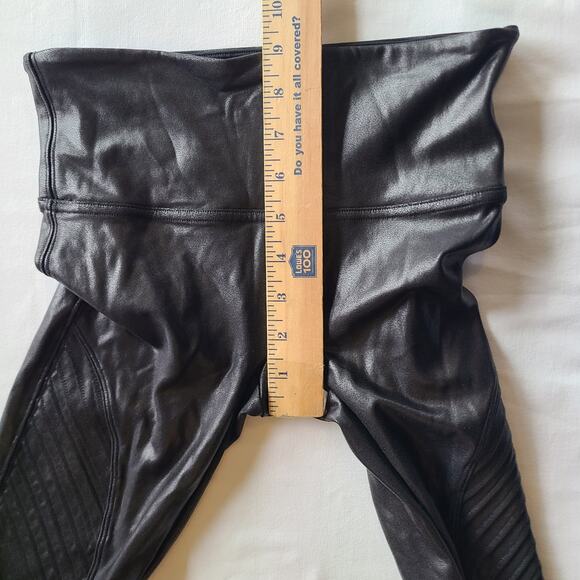 Spanx 20136R Full Length Moto Leggings Black Shiny Faux Leather Pants Size S - Picture 11 of 13